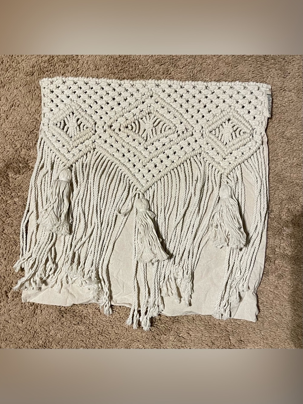 Cream Macrame Boho Throw Pillow Cover